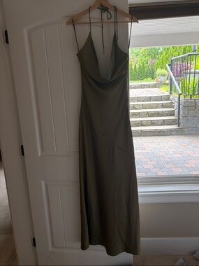 Olive Green Cowl Neck Maxi Slip Dress - Women